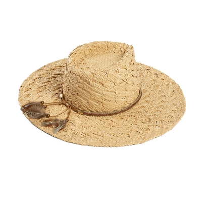 Raffia Cap with Feather Braided Rope