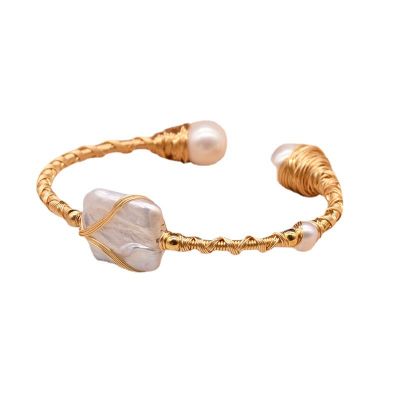 Natural Baroque Geometric Pearl Elastic Bracelet