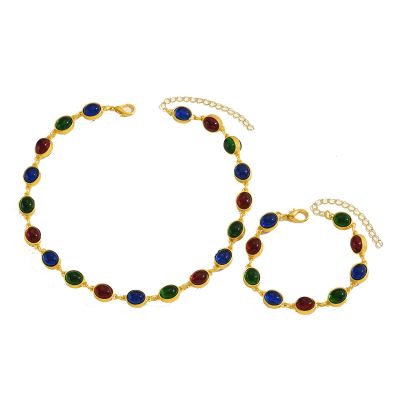 Colorful Gemstones Bracelet Necklace Set